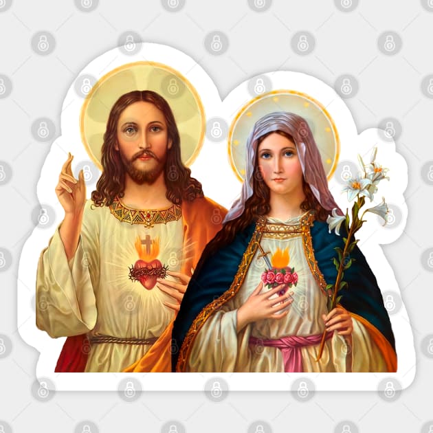 Sacred and Immaculate Heart of Jesus and Mary Sticker by Brasilia Catholic